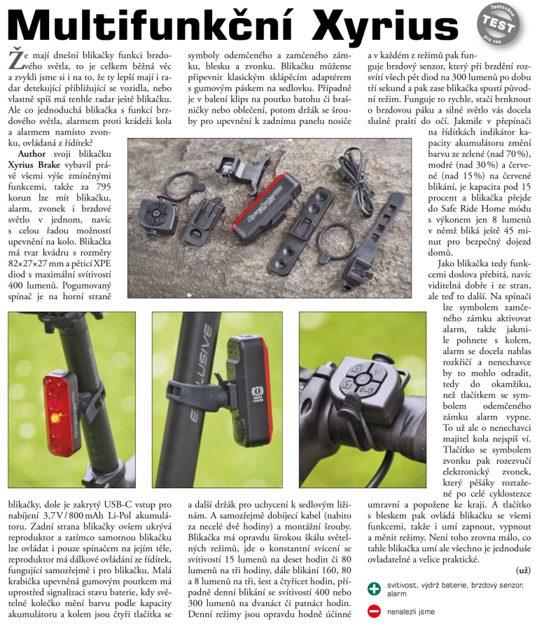 detail AUTHOR Světlo zad. XYRIUS Brake USB 400 lm