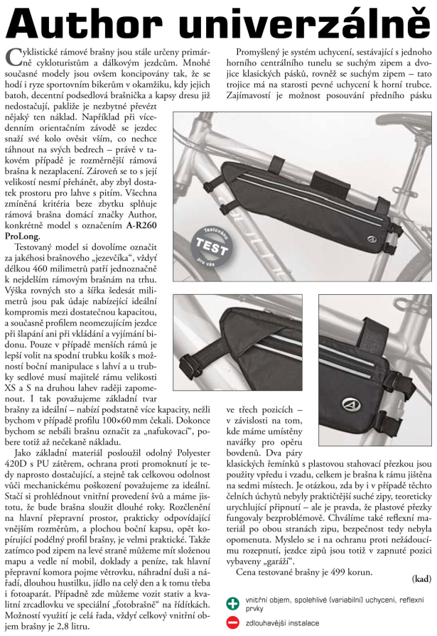 detail AUTHOR Brašna na rám A-R260 ProLong